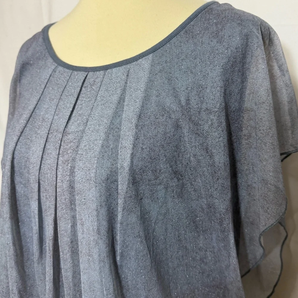 Women’s Size 2XL Chic Sheer Overlay Blue Blouse - Picture 7 of 15